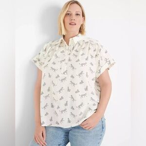 New Lane Bryant Short-Sleeve Collared Popover Cotton Shirt Leopards Plus 18 $59